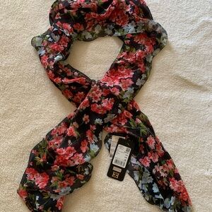 Escada 100% Silk Black and Red Floral Scarf